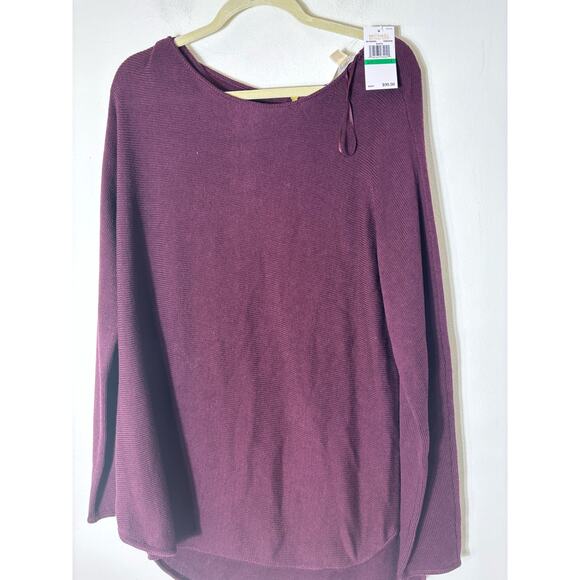 NWT Michael Michael Kors Eggplant Purple Long Sleeve Knit Sweater Sz L - Picture 1 of 2